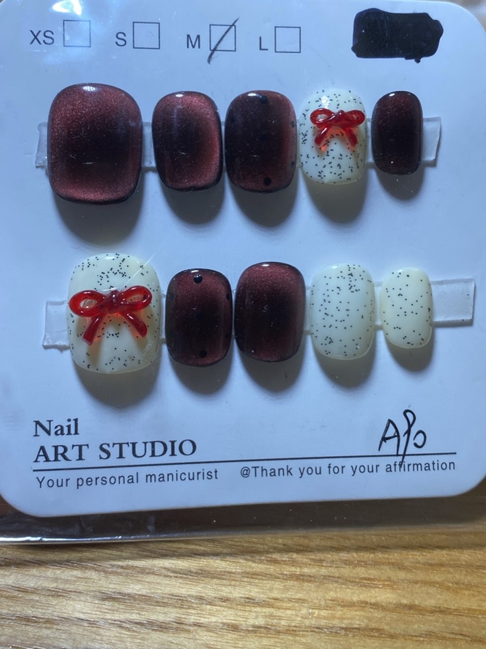 Press-On Nails with Red Bow Accent